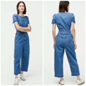 J. Crew Women's Patch-Pocket Utility Denim Blue Jumpsuit 100% Cotton Size‎ 2